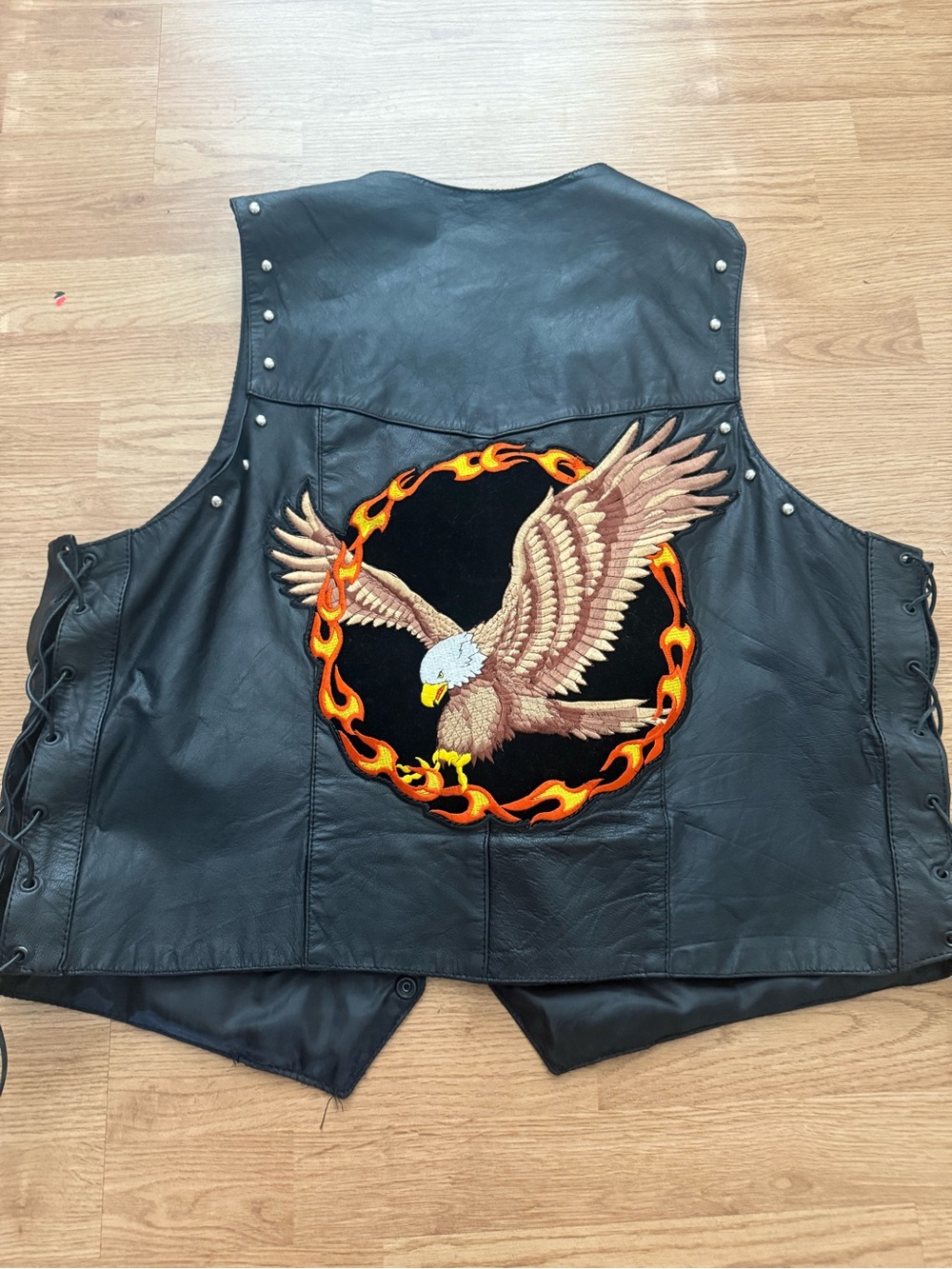 Silver Bike Black Leather Motorcycle Vest with Eagle print